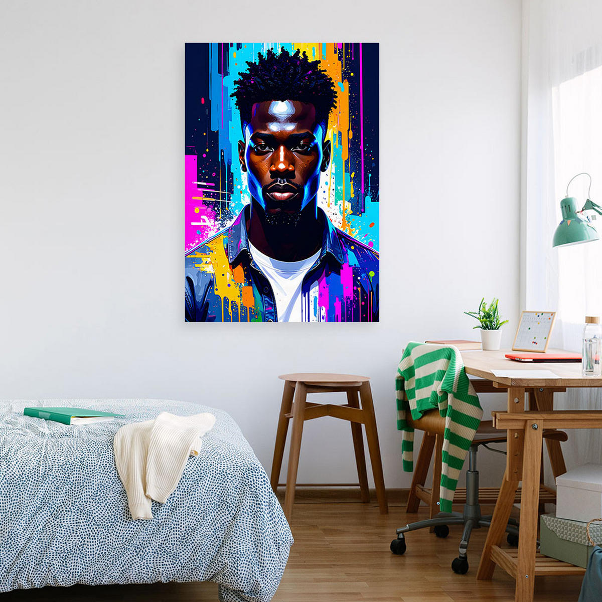 LEINWANDBILD Abstrakt Porträt eines Mannes 80x120cm - Multicolor, Textil (80/120cm) - Feeby