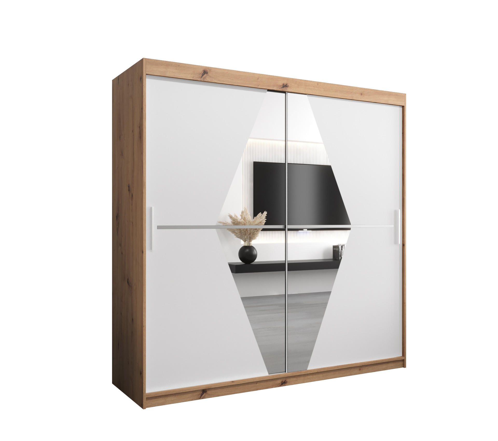 SCHWEBETÜRENSCHRANK 200/200/62 2-türig - Silberfarben/Weiß, Holz/Kunststoff (200/200/62cm) - Abiks Möbel