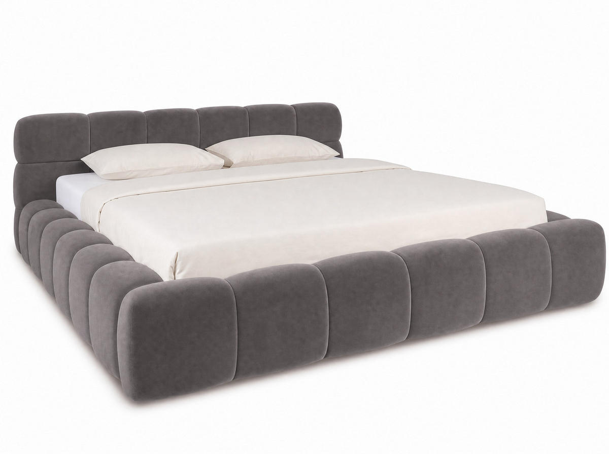 POLSTERBETT Miley Grau 180/200 cm Samt mit Bettkasten und Matratze - Grau, Holz/Textil (180/200cm) - wonello