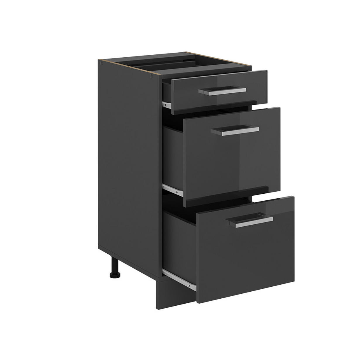KÜCHENUNTERSCHRANK R-Line Anthrazit Hochglanz 40 cm mit Schubladen, ohne Arbeitsplatte - Schwarz Hochglanz/Anthrazit, Holzwerkstoff (40/81.6/46cm) - Vicco