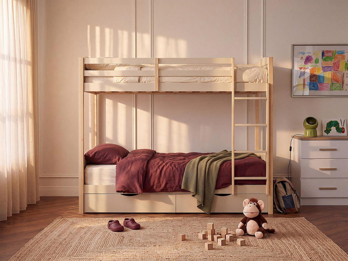 ETAGENBETT - 2 Personen - holz - beige Limodara - Weiß, Holz (90/200cm) - Vente-Unique