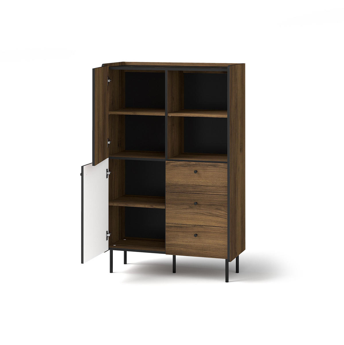 KOMMODE Prestigo Schwarz, Warmia Walnuss, Kombikommode mit Schubladen - Walnussfarben/Schwarz, Holzwerkstoff (88/140/40cm) - Bettso