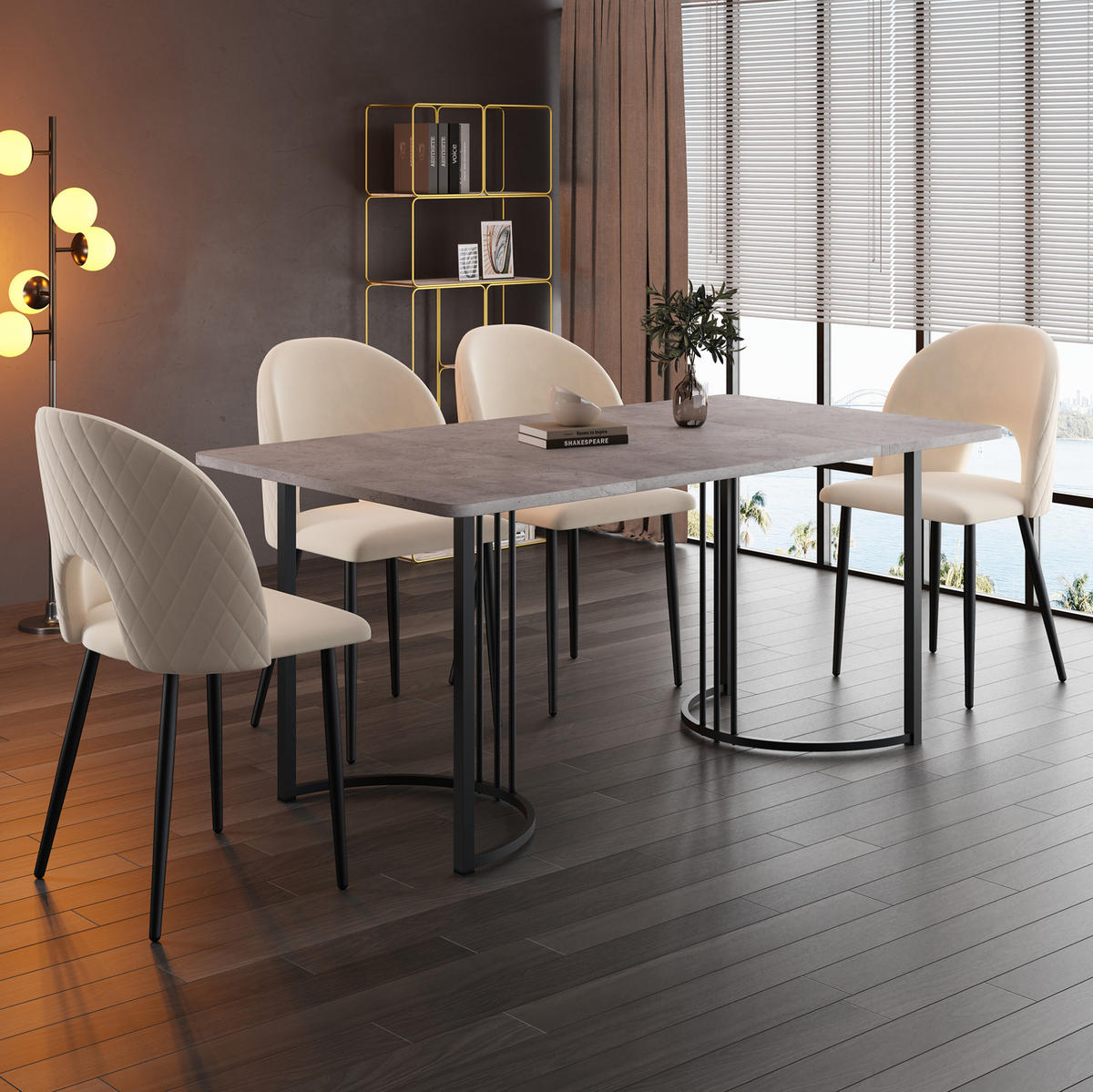 ESSTISCH 80/140/75 cm Grau mit Marmormuster MDF-Tischplatte Metallgestell verstellbare Füße - Grau, Holzwerkstoff (140/80/75cm) - OKWISH