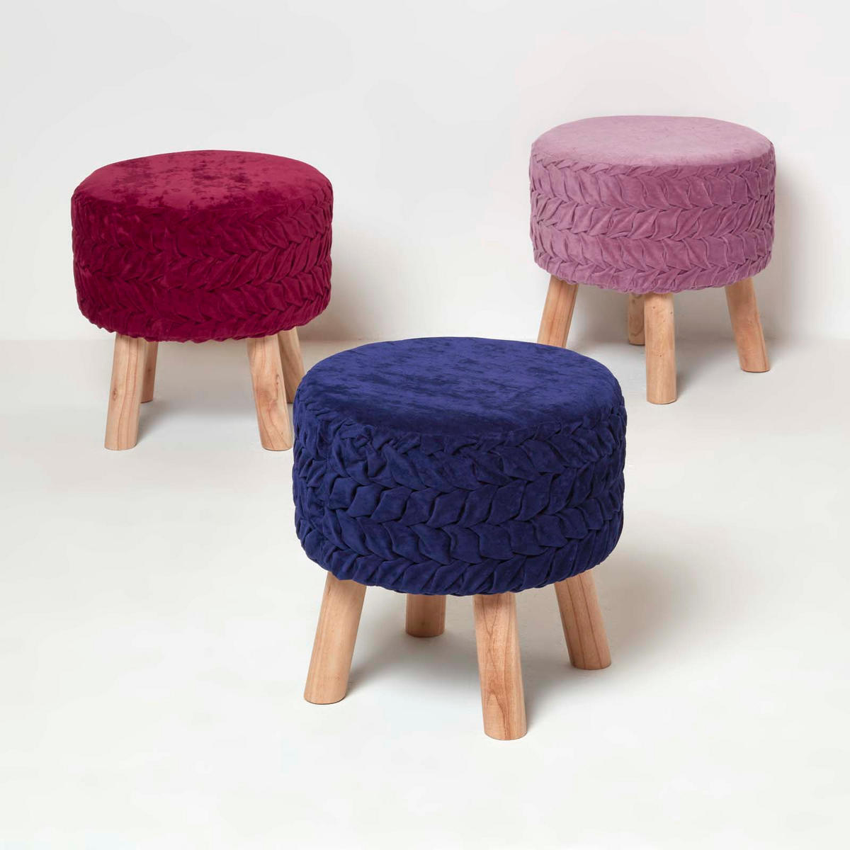 SAMT-HOCKER Lyla, magenta plissiert, 40/40/41 cm - Magenta, Textil (41/40/41cm) - Homescapes
