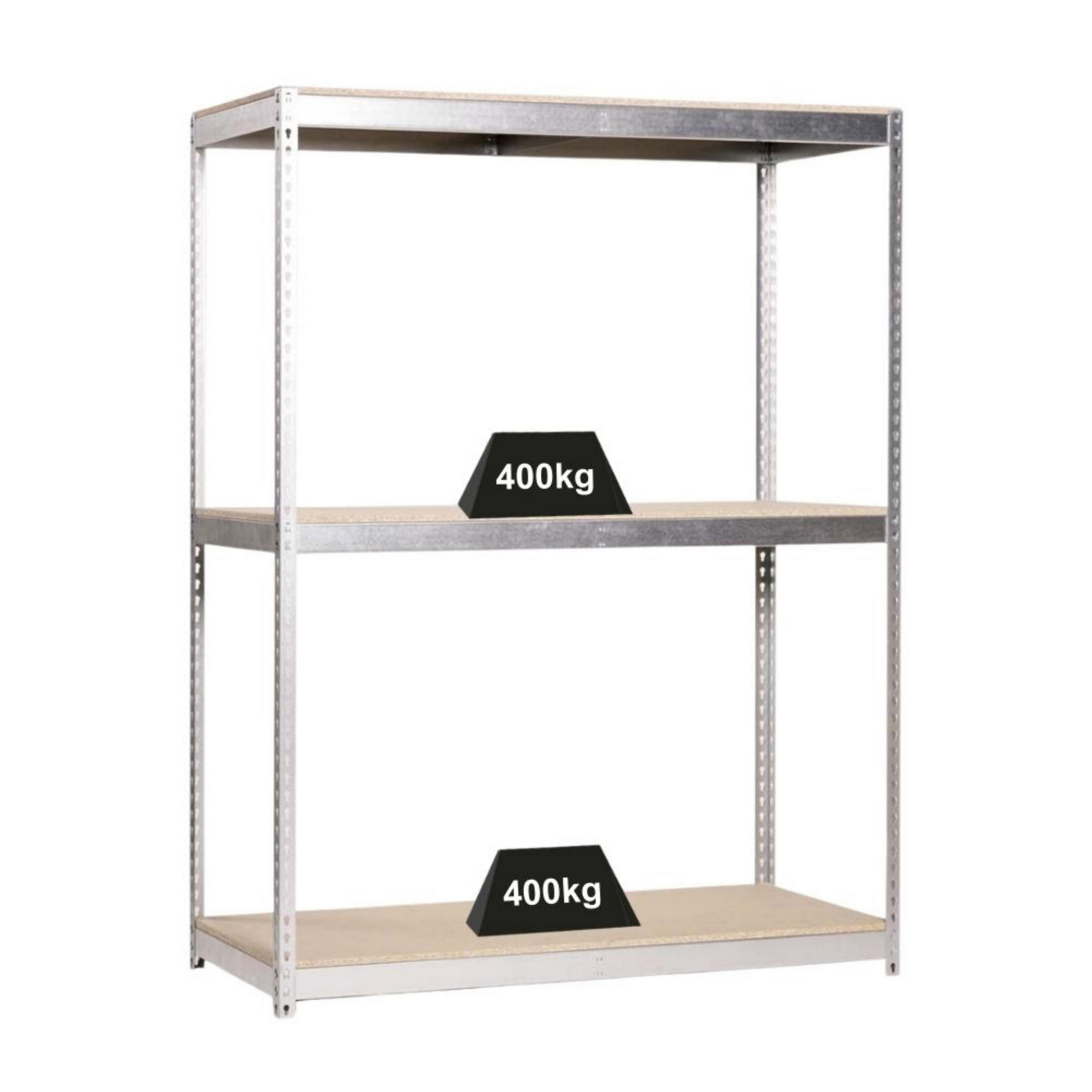 SCHWERLASTREGAL Wood Beast Three HxBxT 200 x 240 x 45 cm 3 Ebenen Fachlast 400 kg Verzinkt - Silberfarben, Metall (240/200/45cm) - PROREGAL