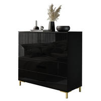 KOMMODE LINA 95 PUSH OPEN mit goldenen Beinen - Schwarz, Holzwerkstoff (95/84/40cm) - Lookway