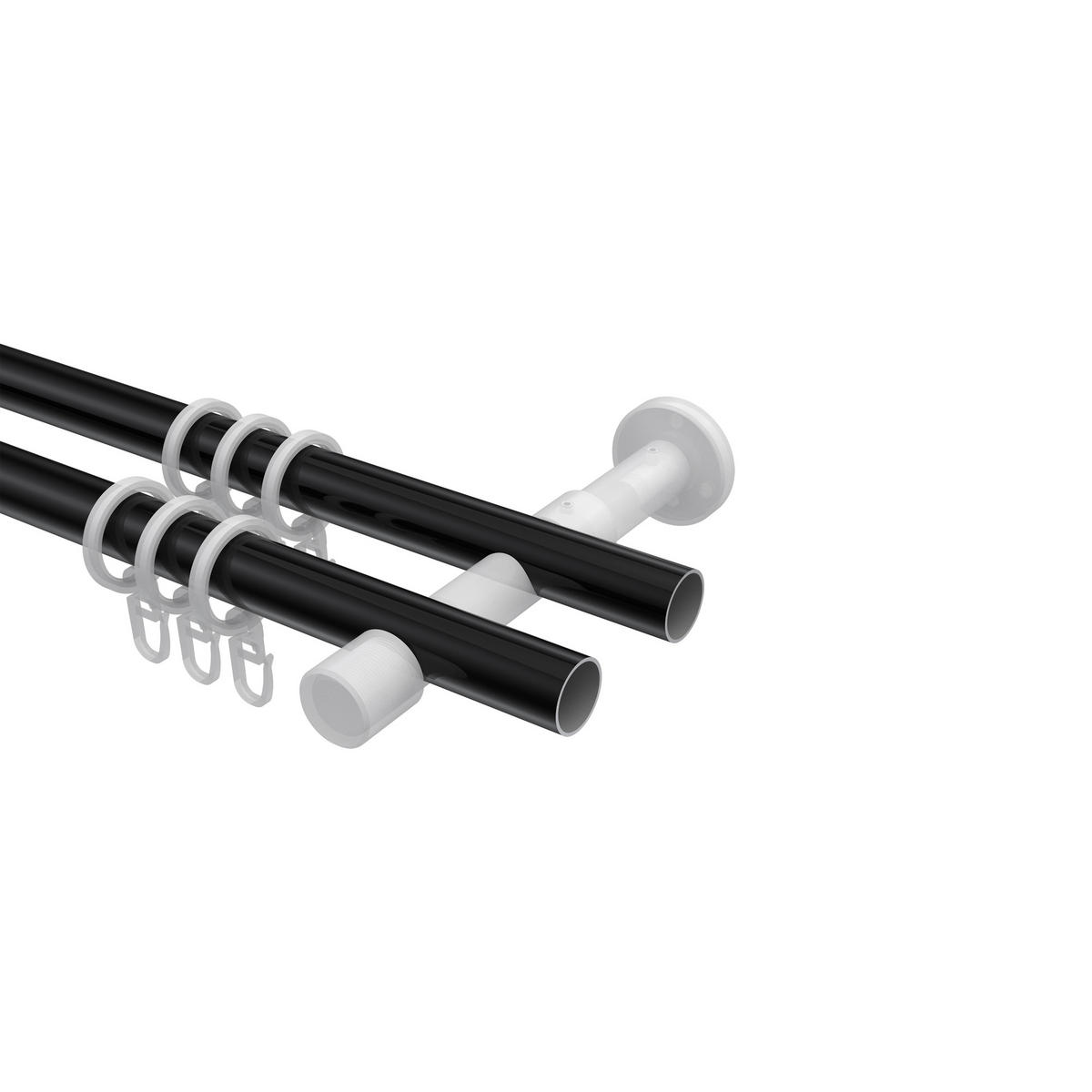 GARDINENSTANGEN-SET Prestige Elanto 260 cm (geteilt in 2 x 130 cm), 2-läufig, 20 mm Ø Schwarz - Schwarz, Metall (260cm) - INTERDECO