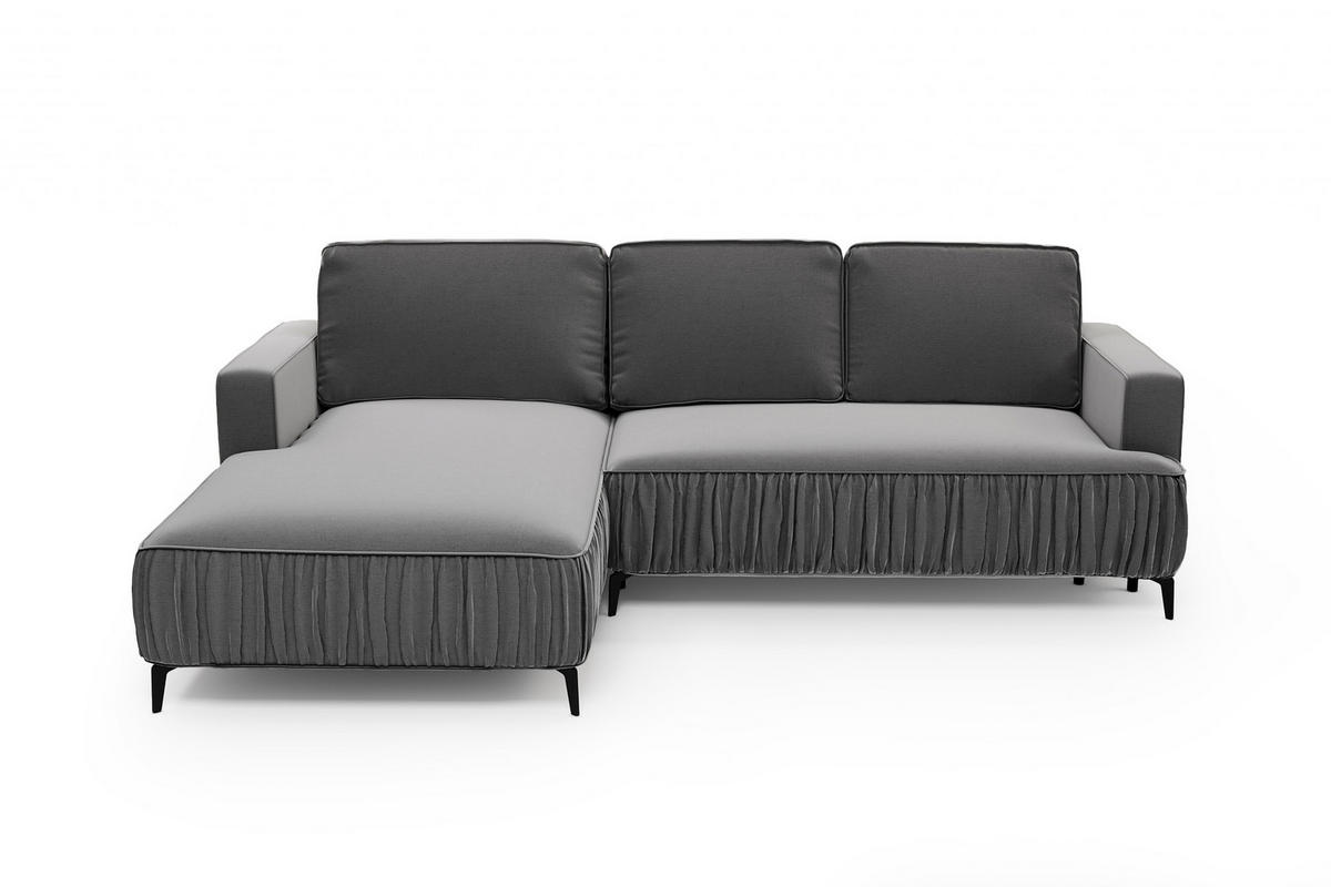 ECKSOFA GLANZ mit Schlaffunktion und Bettkasten – Grau, links - Schwarz/Grau, Textil/Metall (268/177cm) - MebleHot