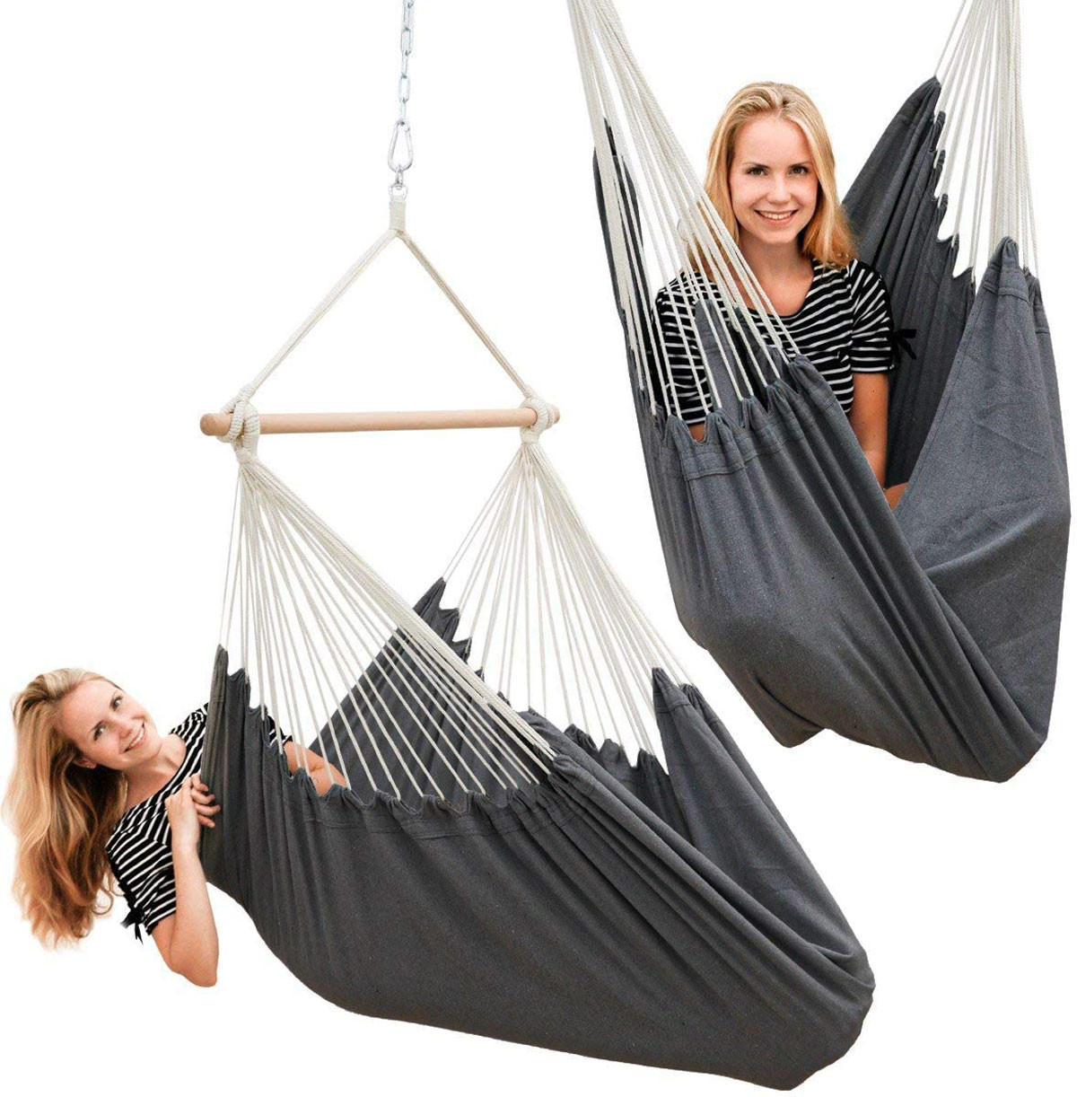 XXL HÄNGESESSEL 185/130 cm Belastbar bis 150 kg Anthrazit - Grau, Textil (1/155/185cm) - Amanka