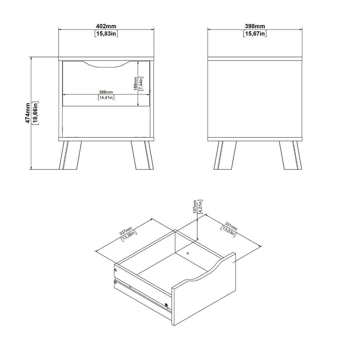 NACHTTISCH Eiche, Weiß 39.8/40.2/47.4 cm - Braun, Holzwerkstoff (40.2/47.4/39.8cm) - DMORA