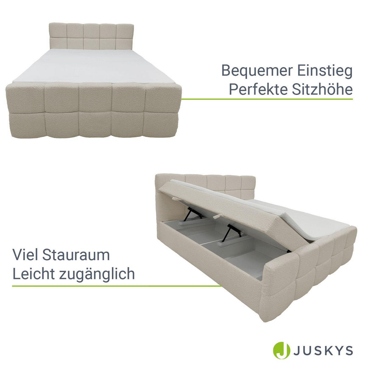 BOXBETT Calgary 180x200 Stoff beige - Beige, Textil (180/200cm) - Juskys