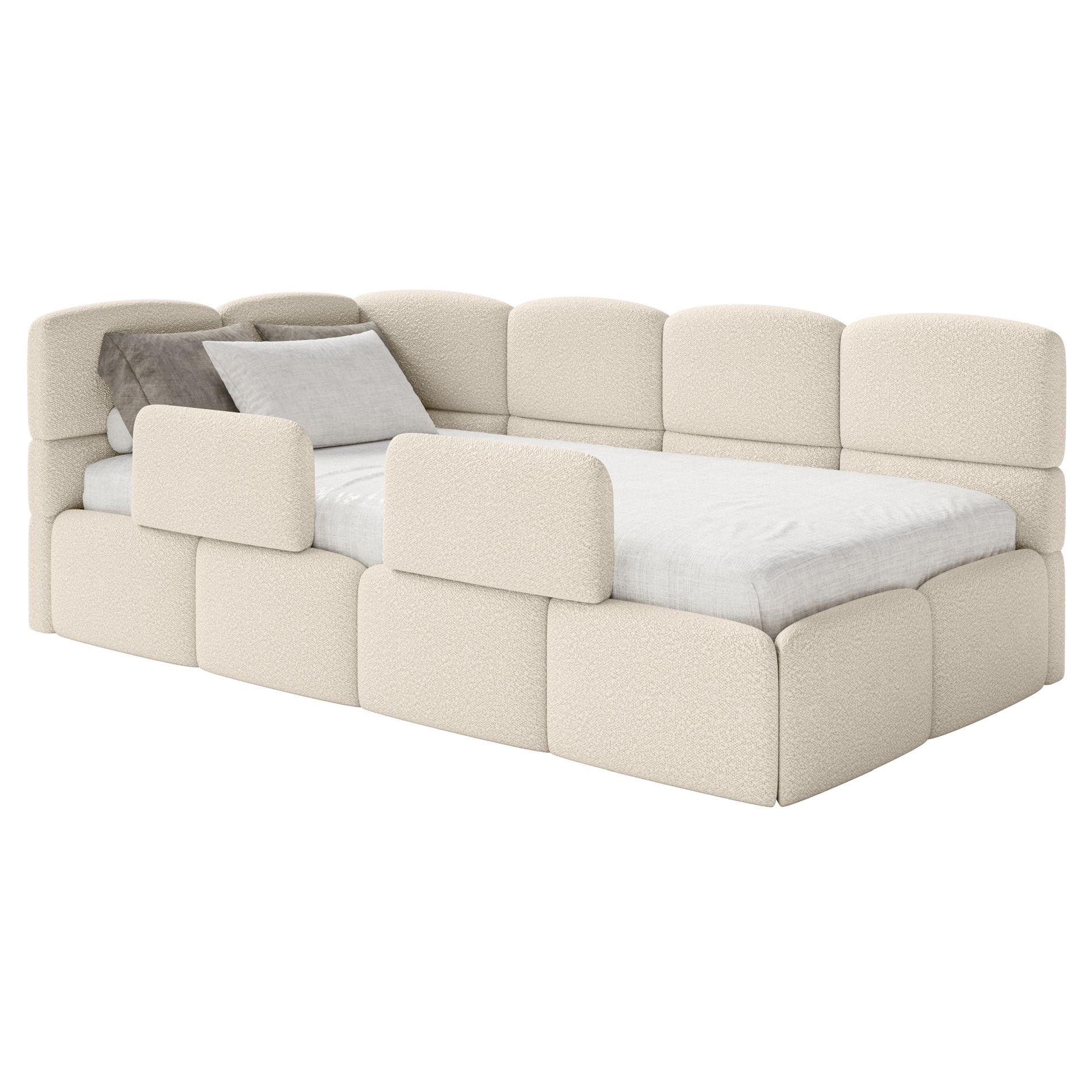 JUGENDBETT Cloudy links mit Matratze und Rausfallschutz Bouclé Hellbeige - Ecru, Kunststoff/Textil (90/200cm) - Selsey