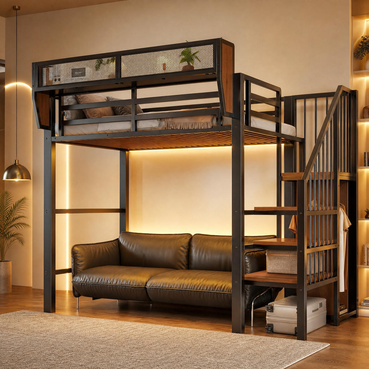 HOCHBETT 90/200 cm aus Metall mit LED-Lichtleiste, Schwarz - Schwarz, Metall (90/200cm) - OKMYHOME