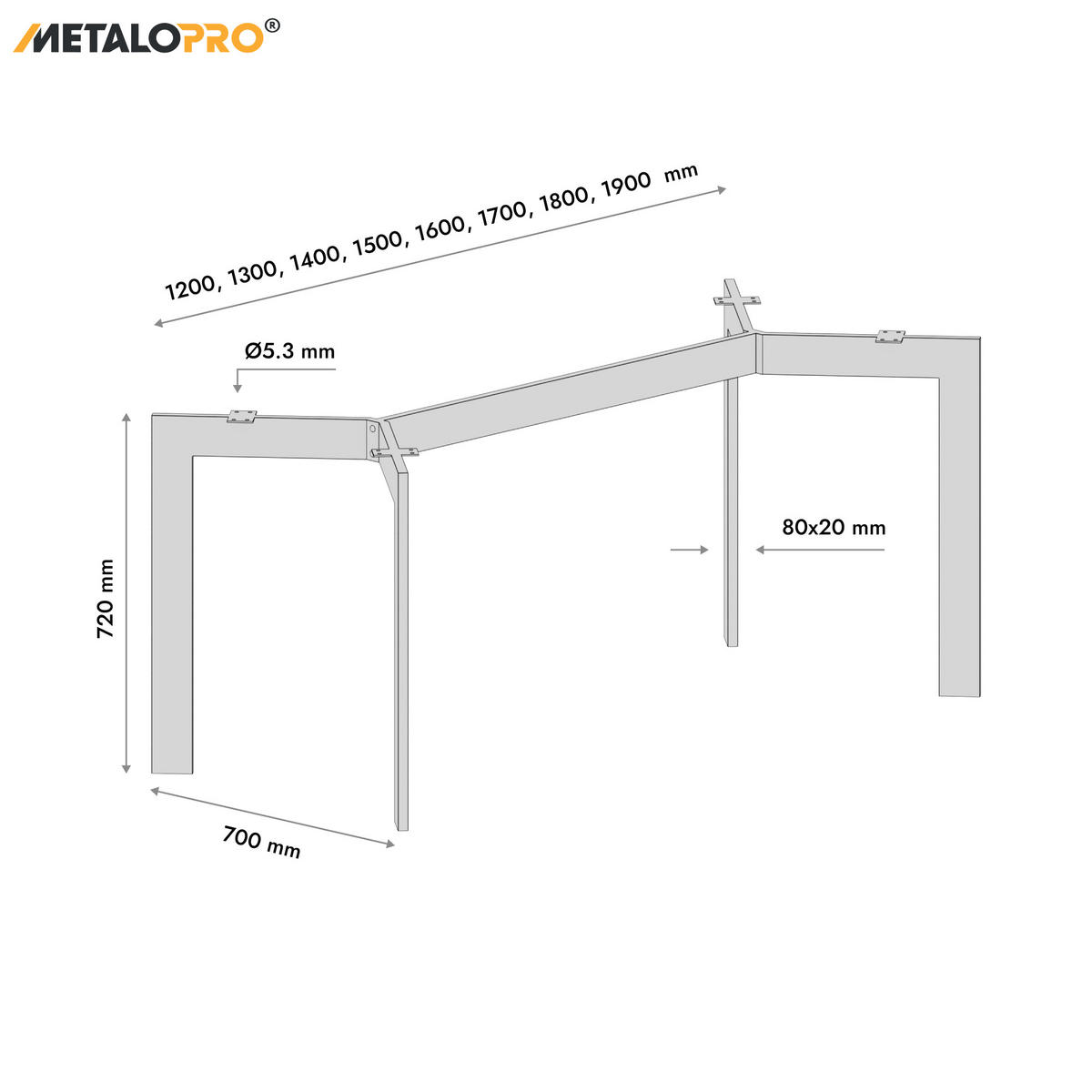 TISCHBEINE Barax Metall Schwarz 190/70/72 cm - Schwarz, Metall (70/72/190cm) - Metalo Pro