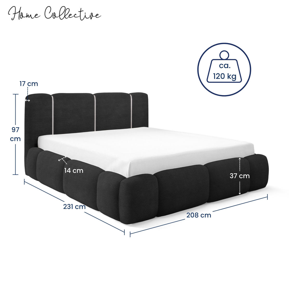 POLSTERBETT mit Stauraum und LED-Beleuchtung 180x200 cm in Schwarz - Schwarz, Metall (180/200cm) - Home Collective