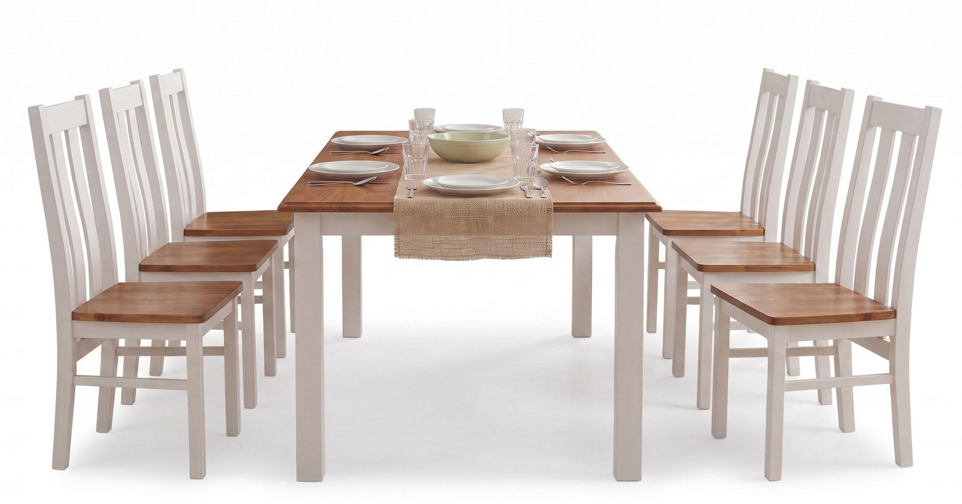 Feldmann-Wohnen Esszimmer-Set Weiß, Eiche 197x96x93 cm