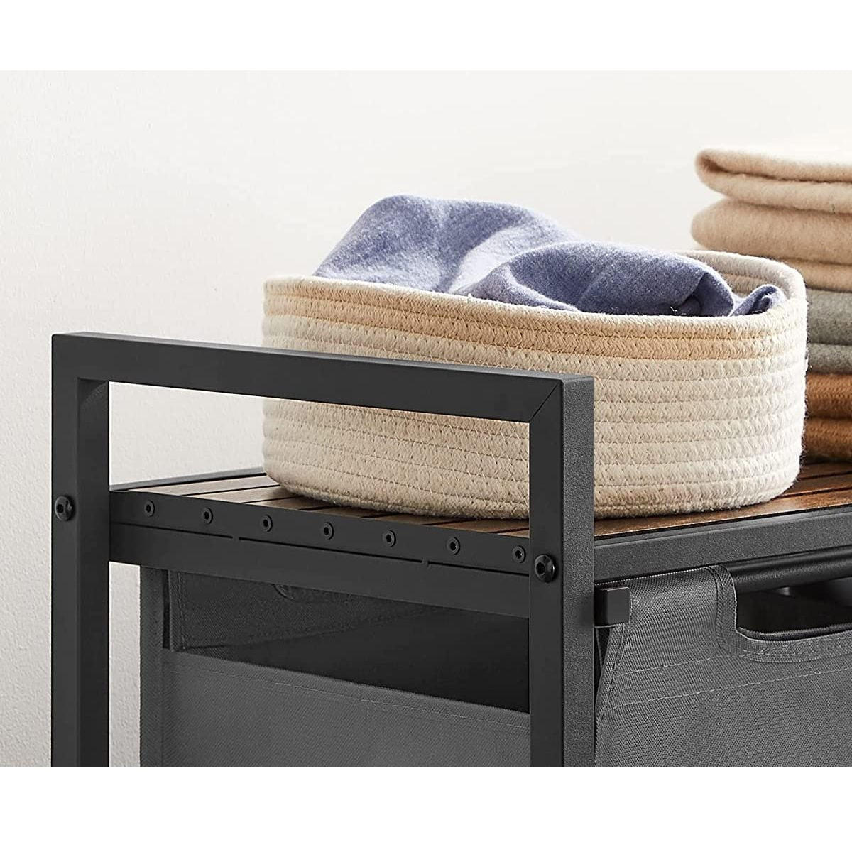 WÄSCHEBEHÄLTER mit 2 Fächern 46L - Grau, Holzwerkstoff (33/72/73cm) - Calicosy