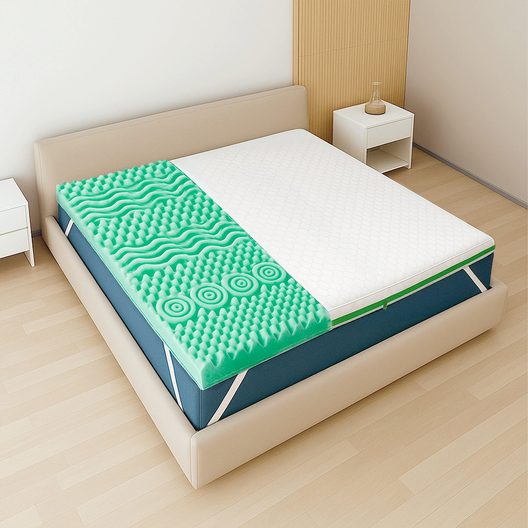 MATRATZENTOPPER 140x200 aus Memory Schaum mit 9 Zonen, Höhe 5 cm, Pure Stoff Hypoallergen und Abnehmbar - Weiß, Textil (140/200cm) - The White Stone