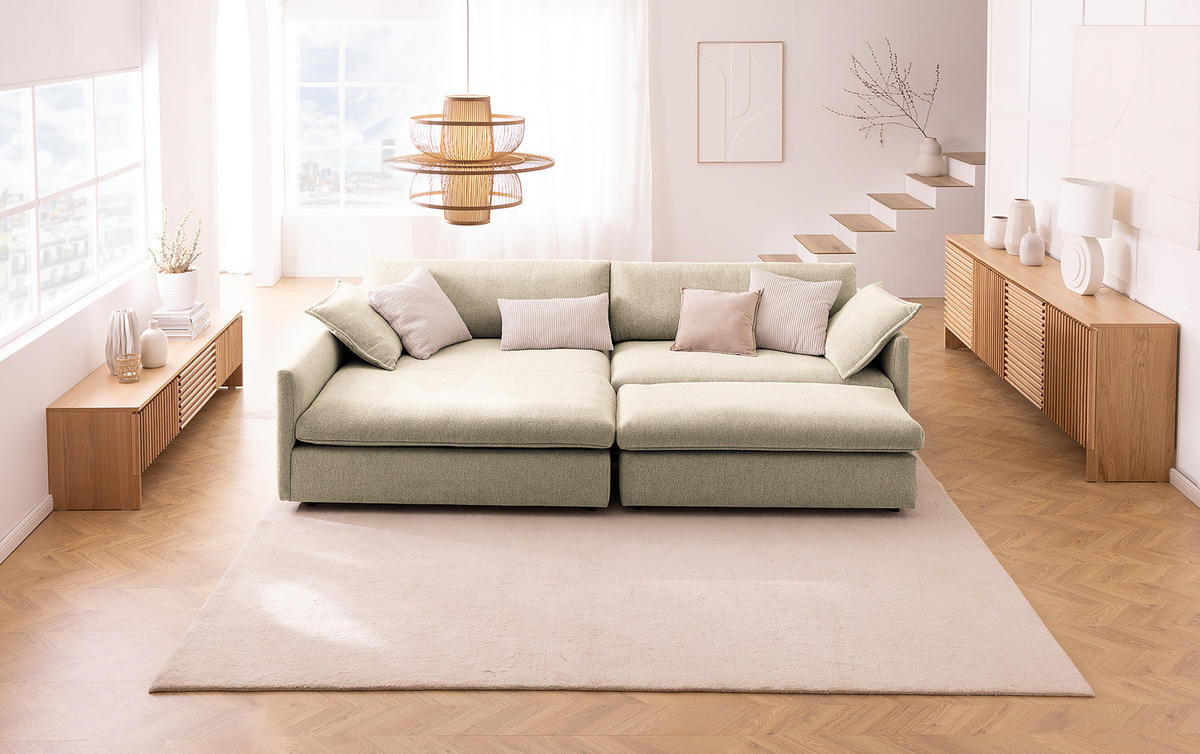 ECKSOFA mit Longchair - Creme/Schwarz, Kunststoff/Textil (290/183cm) - home24