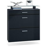 SCHUHSCHRANK Malea Fronten in Schwarz matt - Schwarz, Holzwerkstoff (89/96/23cm) - Vladon
