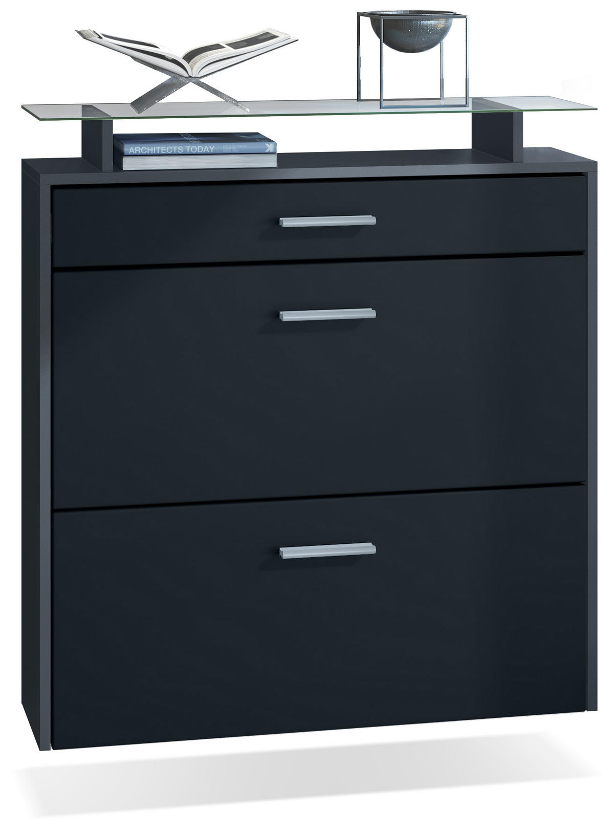 SCHUHSCHRANK Malea Fronten in Schwarz matt - Schwarz, Holzwerkstoff (89/96/23cm) - Vladon