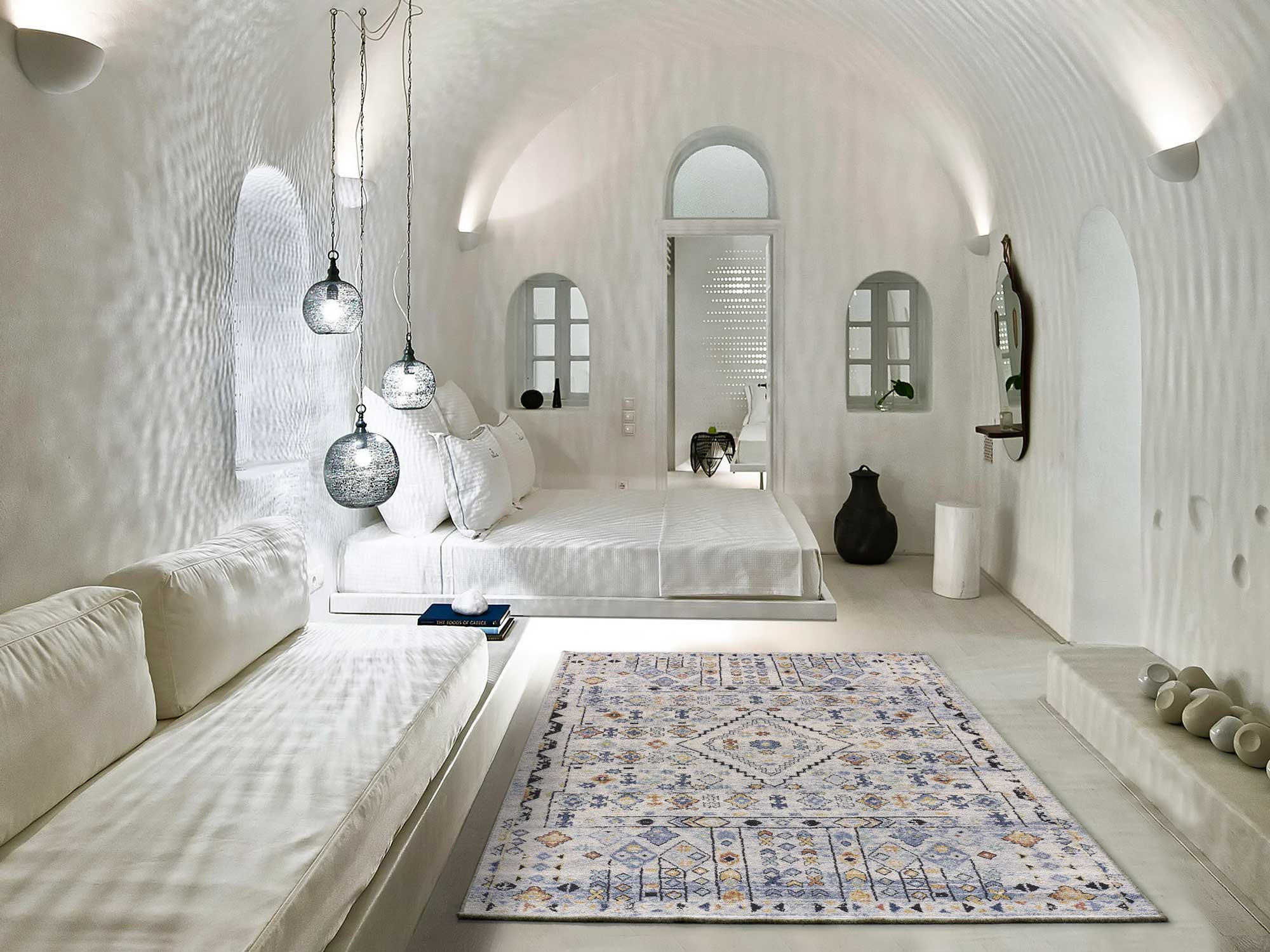 Thumbnail - Atticgo Vintage-Teppiche, Beige, Blau, Textil, Grafikmuster, Rechteckig, 80x150 cm, Oeko-Tex® Standard 100, antistatisch...