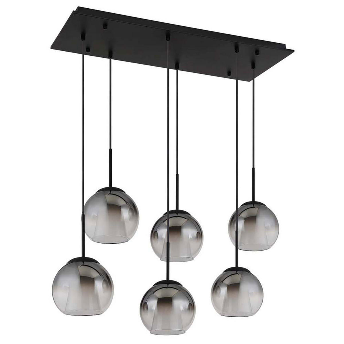 HÄNGELEUCHTE BARRY, Metall, Glas, Schwarz, 6-flammig - Schwarz, Glas (90/38/120cm) - Globo Lighting