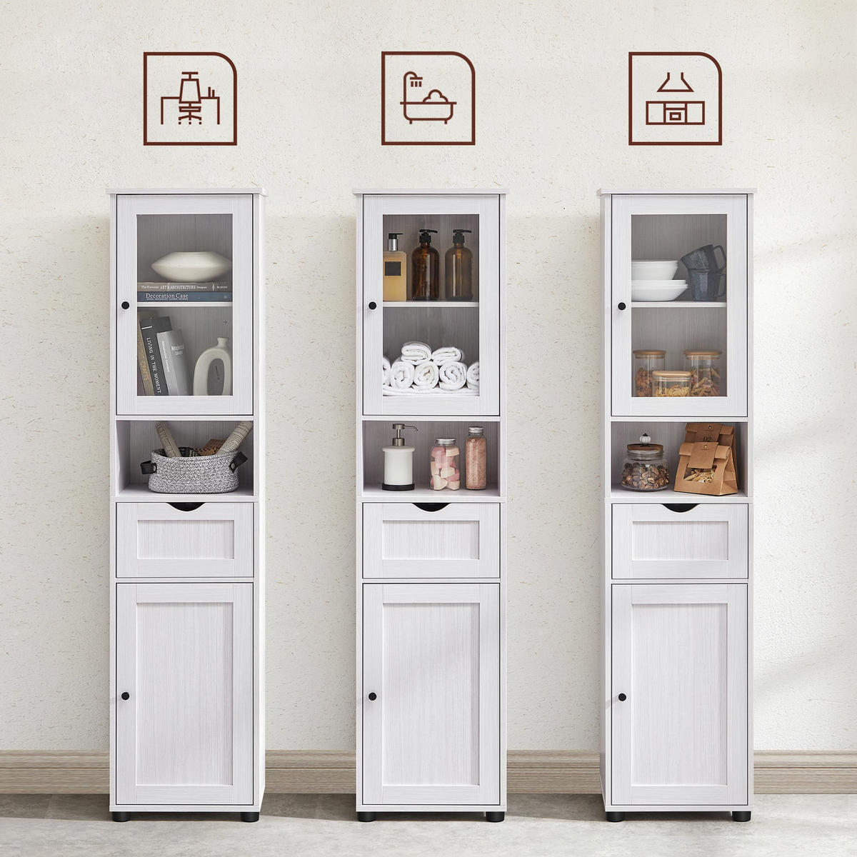 BADEZIMMERSCHRANK HOCHSCHRANK - Weiß, Holzwerkstoff (30/165/40cm) - Hansiro