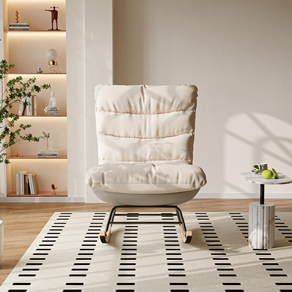 SCHAUKELSTUHL Relaxsessel mit abnehmbarem Kissen, Leinen, Beige - Beige, Holz (72/97/83cm)