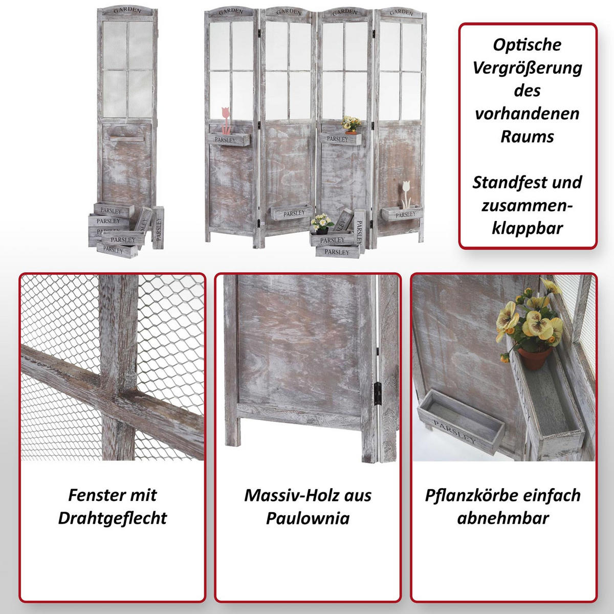 PARAVENT Grau, Braun - Braun/Grau, Holz (180/170/22cm) - MCW