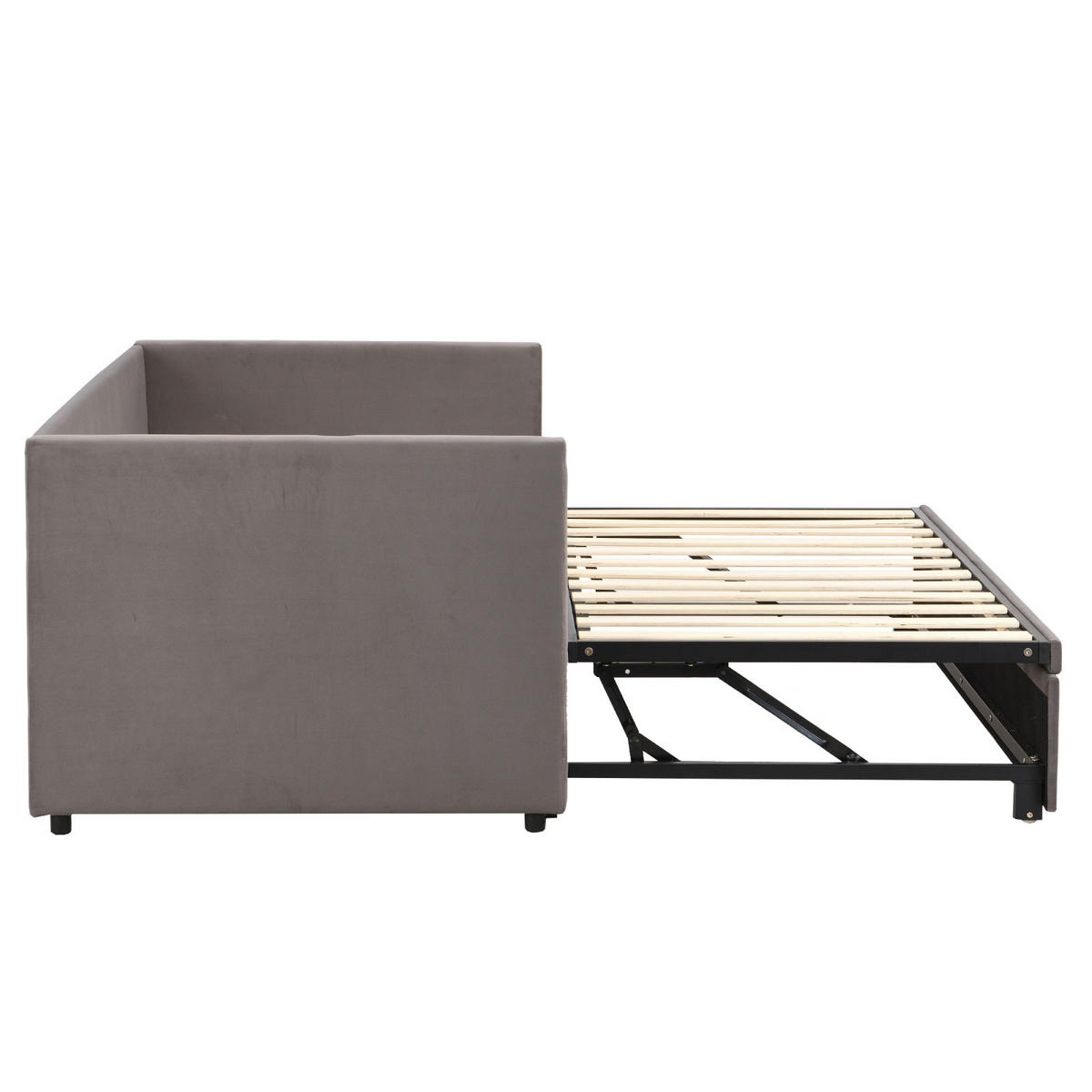 POLSTERBETT 90/190 cm aus Samt Grau mit ausziehbarem Unterbett - Grau, Textil (180/200cm) - Waldena