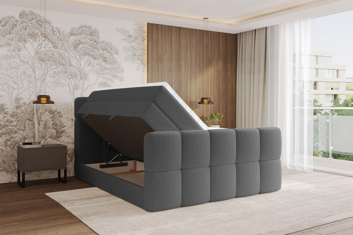 BOXBETT mit Matratze H3/H4 - FAMA-Z KING - 160x200 cm Grau Quelle - Schieferfarben, Holzwerkstoff (160/200cm) - ALTDECOR