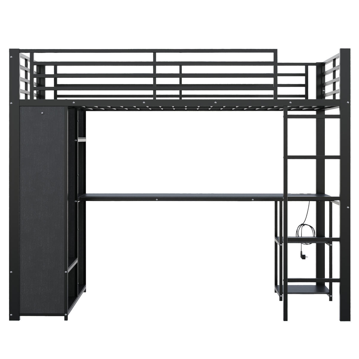 HOCHBETT 90/200 cm mit Schreibtisch und LED, DE-41973, in Schwarz - Schwarz, Metall (90/200cm) - ComfortXL