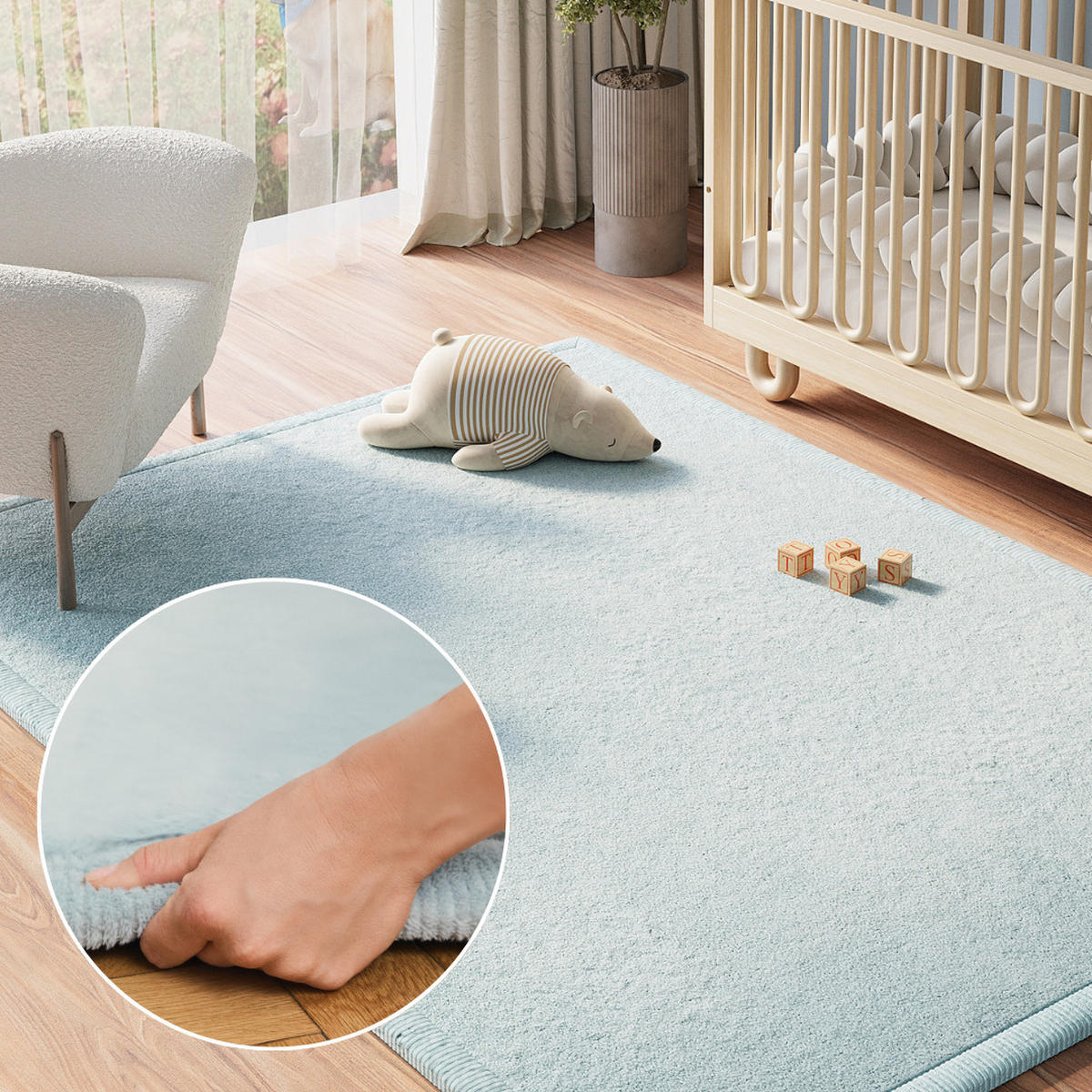 KINDERTEPPICH FLUFFIN hellblau kuschelig waschbar 80/150 cm - Hellblau, Textil (80/150cm) - Tapiso