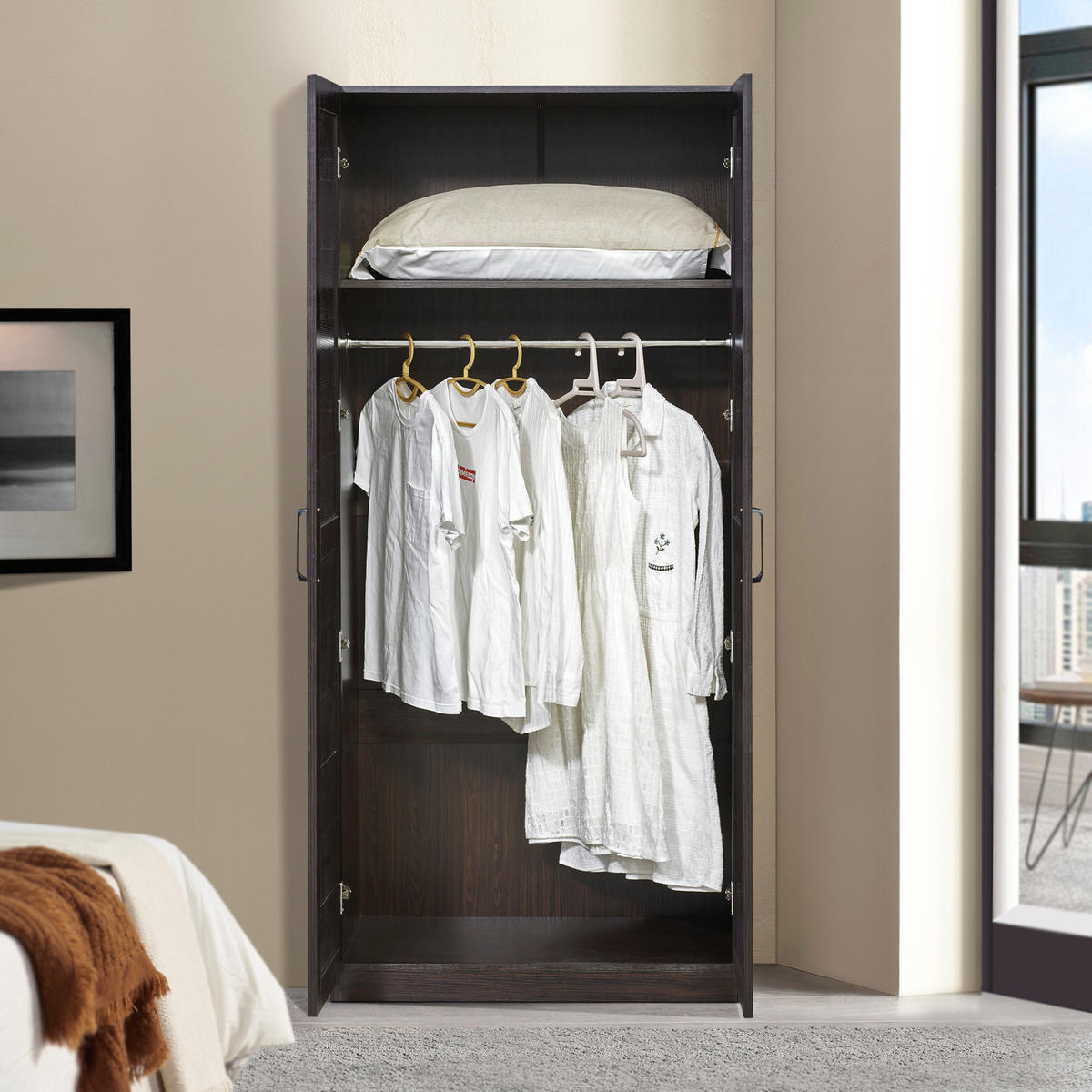 KLEIDERSCHRANK Finning - Walnussfarben, Holzwerkstoff (80/176/52cm) - [en.casa]