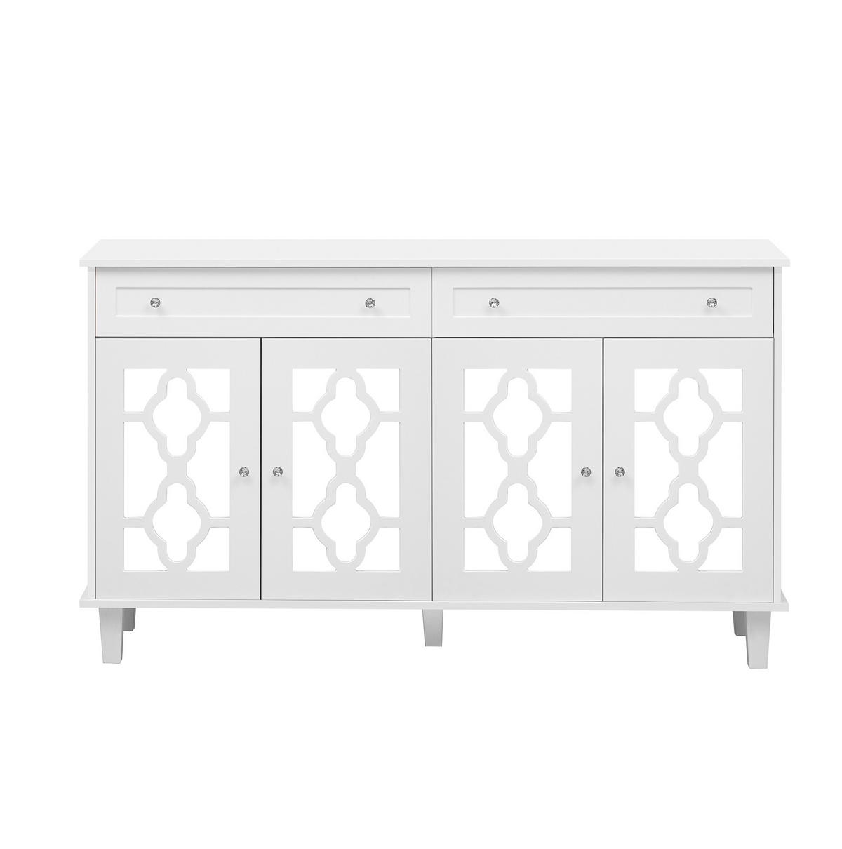SIDEBOARD 140/40/83 cm mit 4 Spiegeltüren & 2 Schubladen in Weiß - Weiß, Holzwerkstoff (140/83/40cm) - BEAOK