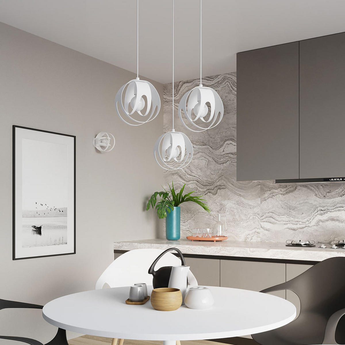 DECKENLEUCHTE Metall Muster Weiß - Weiß, Metall (16/16/21cm)