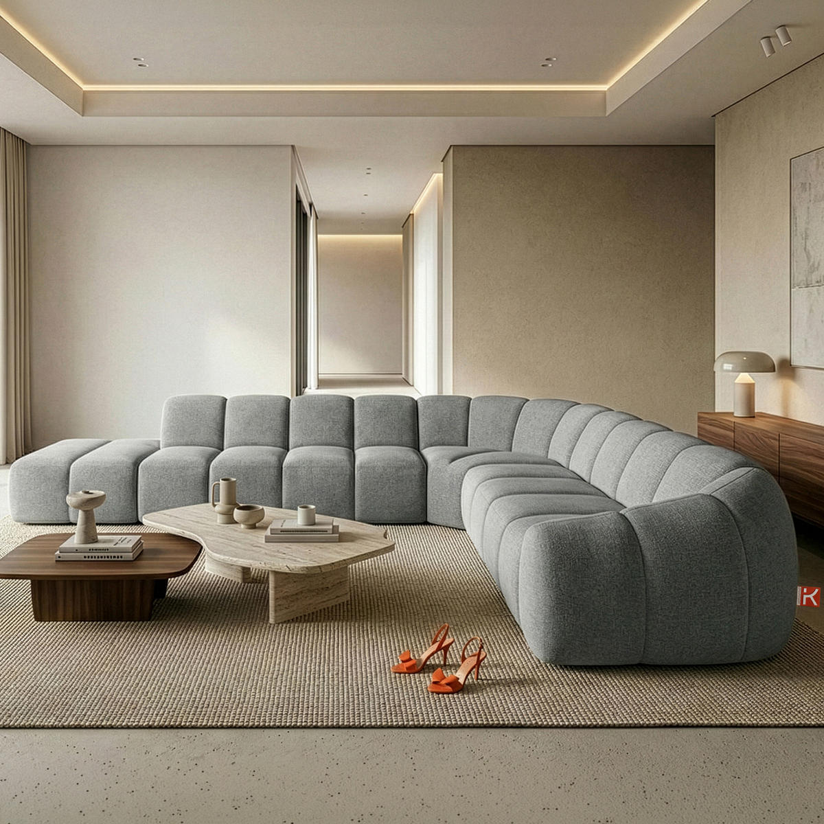ECKSOFA LINKS FLAVA, hell Aschgrau - Hellgrau, Holz/Holzwerkstoff (310/354cm) - KONSIMO®