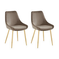 STUHL 2er-Set - Samt & Goldfarbenes Metall - Taupe - MASURIE - Braun, Textil (56/85.5/49cm) - Vente-Unique