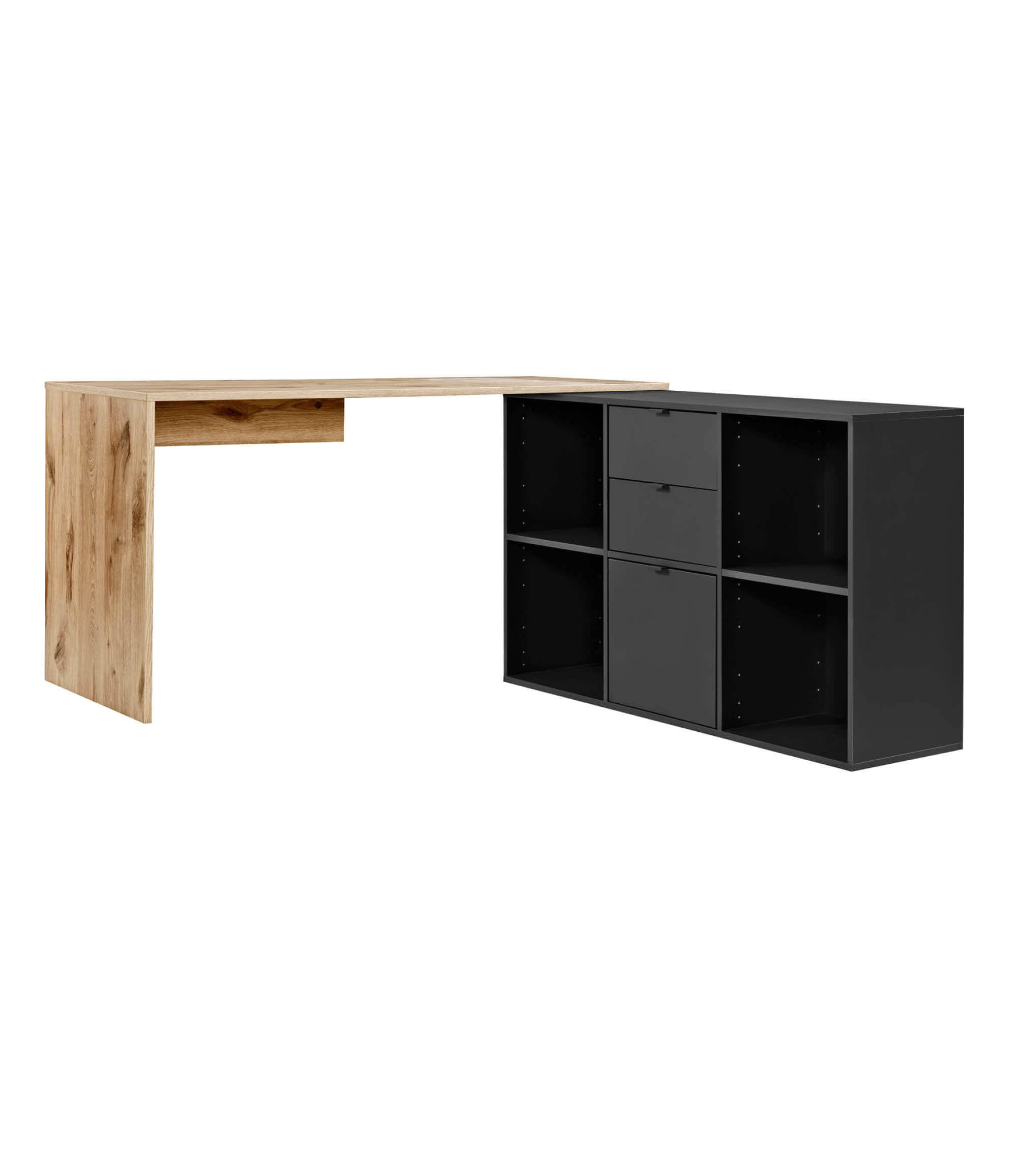 ECKSCHREIBTISCH Der Produktive - Eichefarben/Schwarz, Holzwerkstoff (65/145/77cm) - Mokebo