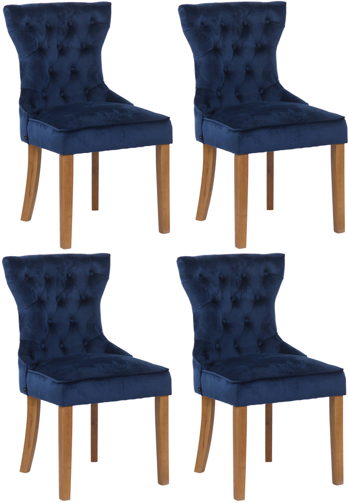 WOHNZIMMERSTUHL 4er Set Samt Blau - Blau/Naturfarben, Holz/Textil (51/90/59cm) - CLP