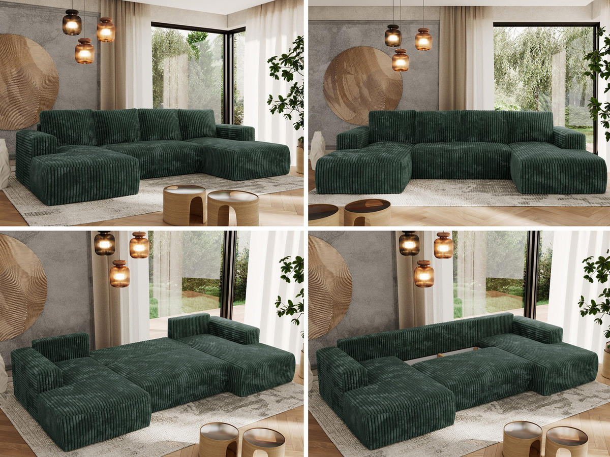 WOHNLANDSCHAFT TRENTINO U Grün Cord - Grün, Textil (334/91/163cm) - MKS