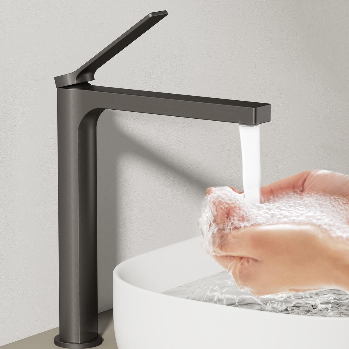 WASCHTISCHARMATUR mit Zertifiziertem Filterelement Anthrazit Matt Hoher Stil - Anthrazit, Metall (23.3/4.6/33.5cm) - EMKE