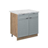 KÜCHENUNTERSCHRANK Fame-Line Hellblau-grau 80 cm, AP Marmor - Honigeiche/Eiche Wotan, Holzwerkstoff (80/82/60cm) - Vicco