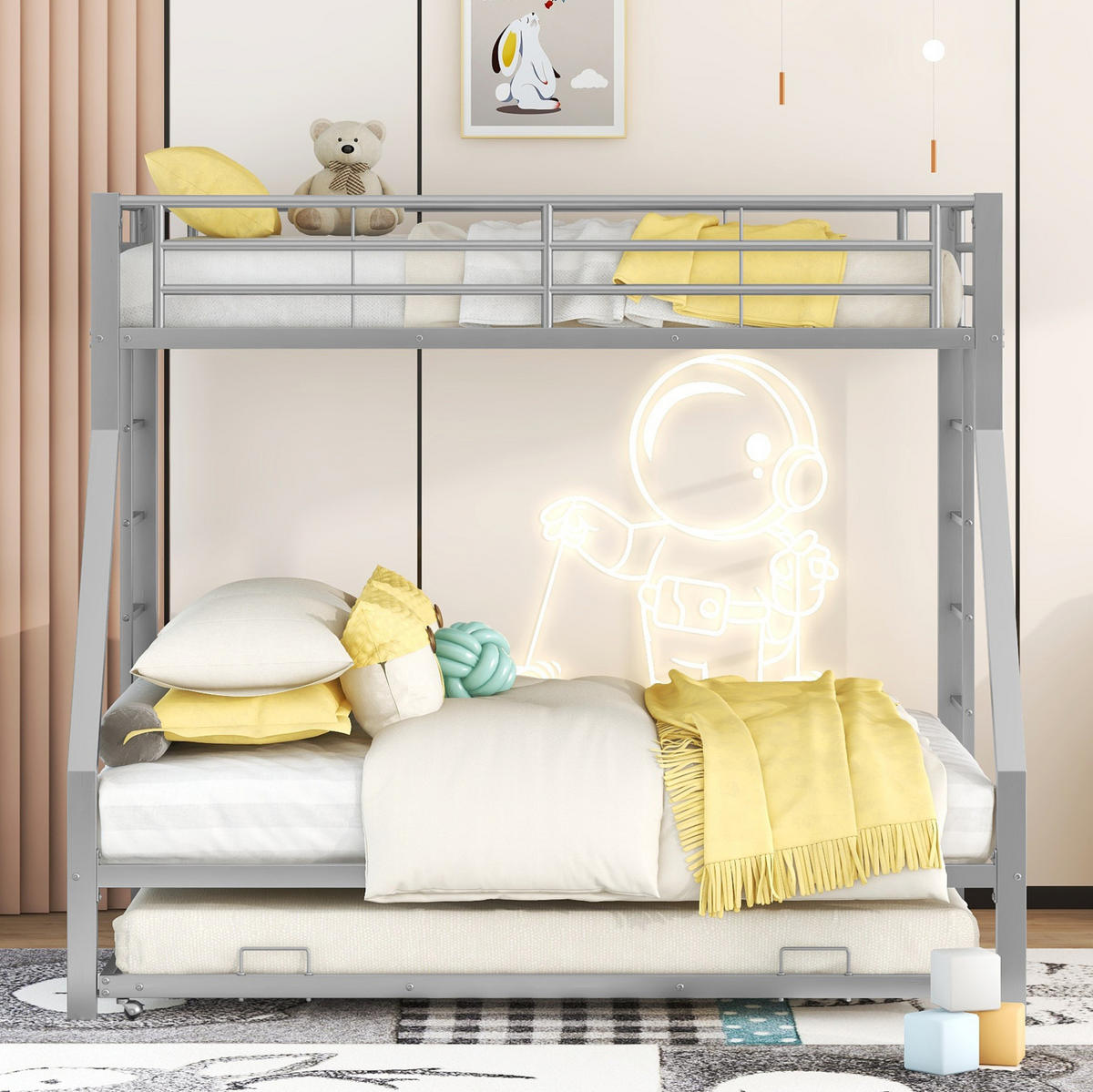 ETAGENBETT 90/140/200 cm aus Metall mit Ausziehbett, Silber - Silberfarben, Metall (90/200cm) - OKMYHOME