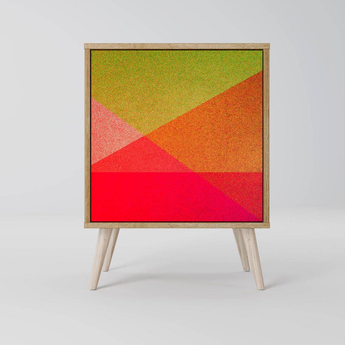 SIDEBOARD VIVID GEOMETRY, Grau, 57,5x42x77,5 cm, Schräge Buchenholzfüße - Buchefarben/Multicolor, Holzwerkstoff/Buchenholz (57.5/77.5/42cm) - SpaceRebels