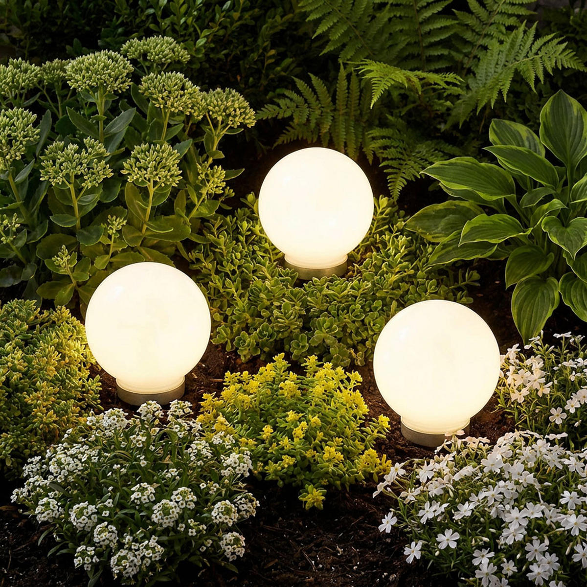 LED AUSSENLEUCHTE Weiß Solar 3er Set - Weiß, Kunststoff (15/15/42.5cm)