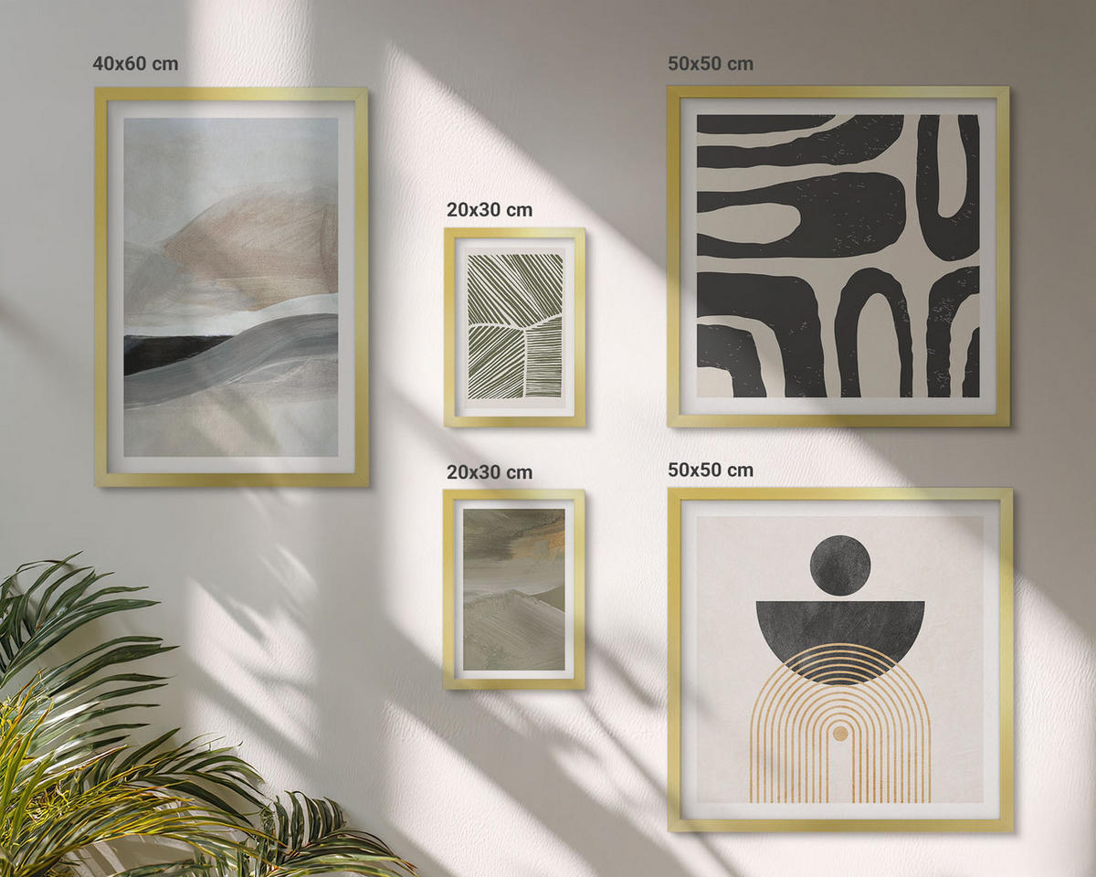 BILDER SET 5er Set - 50x50 cm & 20x30 cm & 40x60 cm Goldrahmen - Gemalte abstrakte Dekorationen - Goldfarben, Kunststoff (40/60cm) - TULUP