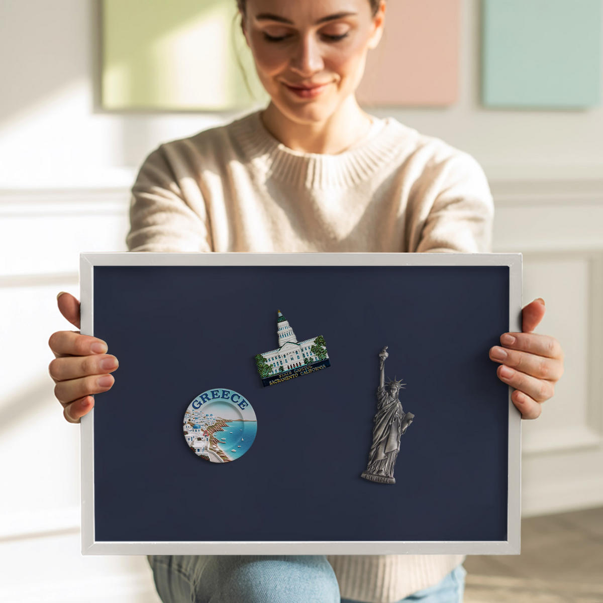 MAGNETTAFEL 60x40 cm Weißer Rahmen Dunkelblau - Blau, Metall (60/50/0.4cm) - TULUP