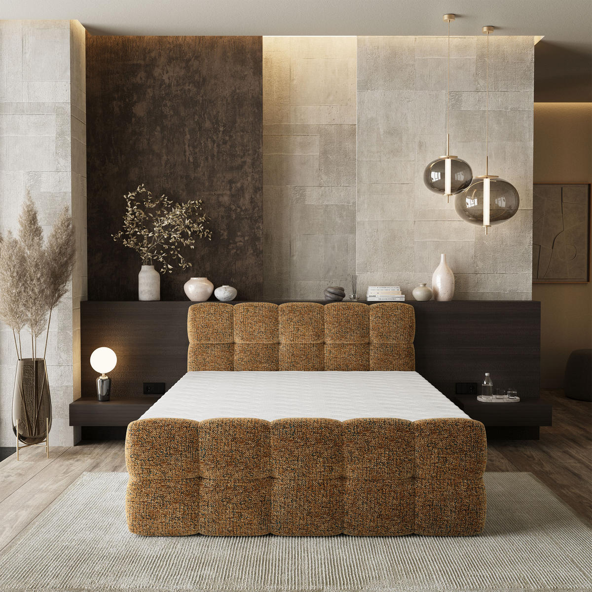 BOXBETT BRUME 140x200 cm mit Matratze und Topper, H2+H3 - Braun - Braun, Holz (140/200cm) - MASSENO